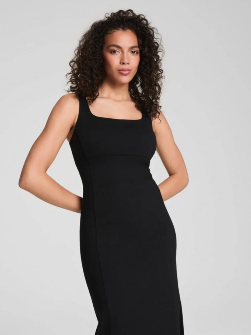 SPANX Black Midi Sheath Dress with Square Neck